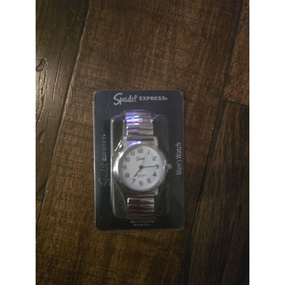 Speidel Express Men's Watch Round White Arabic Dial Silver Stretch Band NOS Card